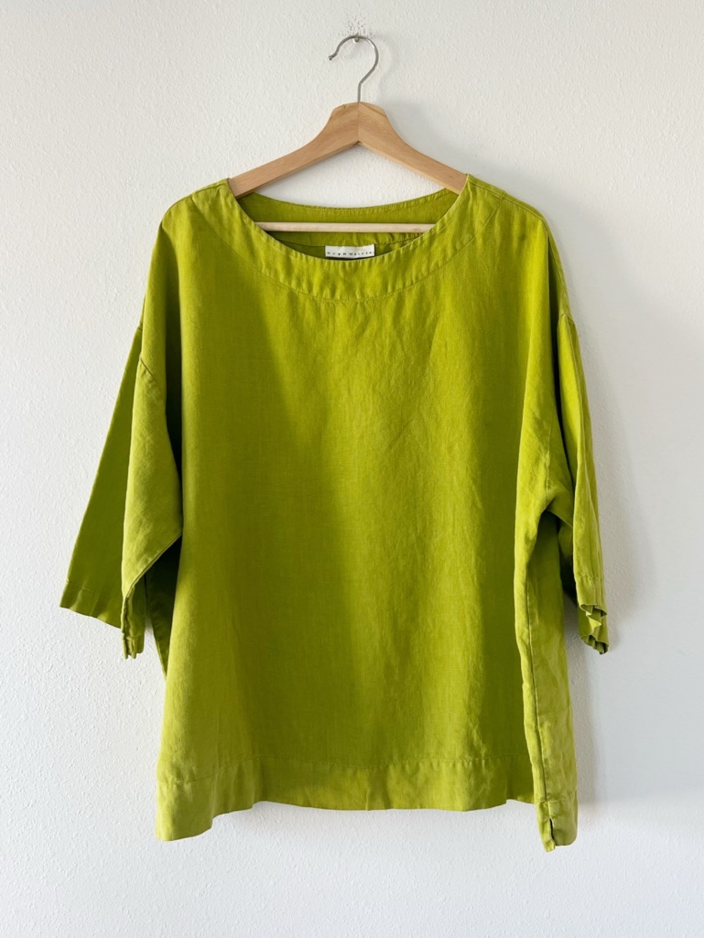BRYN WALKER | Oversize Flowy 100% Linen Top in Chartreuse | M